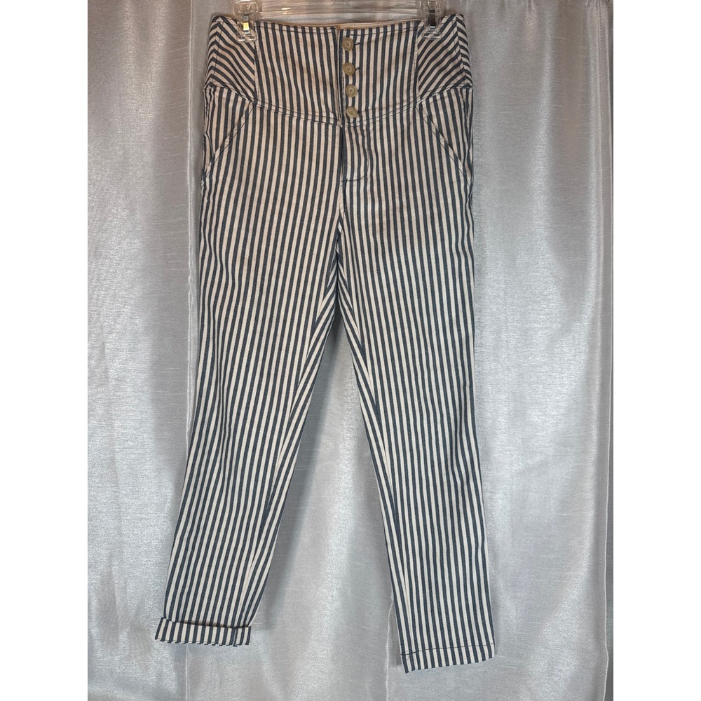 Free People Striped High Waist Button Fly Pants Trousers Casual size 4
